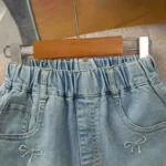 New Summer Girls Shorts Jeans Fashion Embroidery Bow Short Denim Pants For 2-12 Years Kids Clothes Children Cotton Trousers - Image 3
