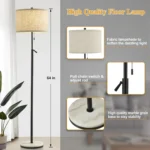 Adjustable Height Marble Floor Lamp with Pull Chain Switch for Living Room, Bedroom & Office - Black - Image 3