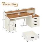 Farmhouse Computer Desk with Drawers, 65” Home Office Desk with Power Outlets, Storage Cabinet and Printer Stand, Customized