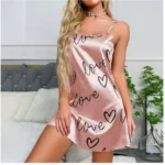 Women Nightwear Home Clothes Sexy Black Floral Printing Nightdress Sleepwear Nightshirts Silk Sleepshirts Nightgowns For Woman