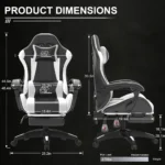 Computer Gaming Chair, Ergonomic Gaming Chair, Leather Office Chairs with Foot Rest, Back Recliner Height Adjustable White+Black - Image 3
