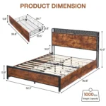 Metal Bed Frame With Storage Headboard & 4 Drawers, Built in Charging Station & LED Light, No Box Spring Needed - Image 7