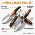 3-Piece Ergonomic Gardening Tool Set Stainless Steel Trowel Transplant Trowel Cultivator for Home Garden Weeding and Planting