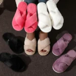 Cross Warm Fluffy Furry Slippers Women Lightweight Flat Heels Fur Slides Woman Autumn Winter