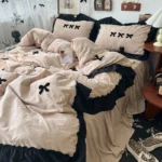 Korean Princess Style Kawaii Girl Black Bow Bedding Set Skin-friendly Soft Duvet Cover Set Bed Sheet Or Bed Skirt Pillowcases - Image 9