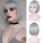 Center-parted black bob hairstyle synthetic wig for Halloween party cosplay wig daily high-temperature hair accessory - Image 12