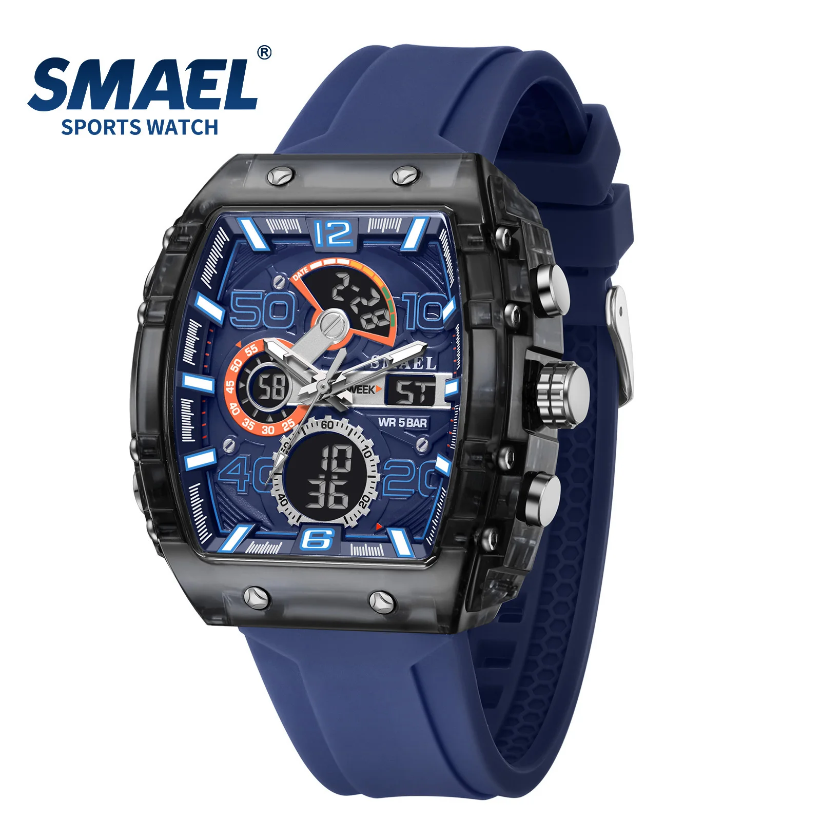 Sb16985bc3143407590a3d740a8d3923dh.webp SMAEL 8109 New Men's Watch Multifunctional Sports 50M Waterproof Dual Display LED Night Light Leisure Student Electronic Watch - Image 1