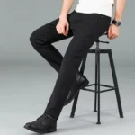 Men’s Pure Black Slim Jeans Elastic Straight Pants