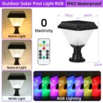 Outdoor Garden Decor Solar Pillar Lamp Remote Control Sunlight Wall Lamp for Street Gate Pathway Lighting Landscape Solar Lights