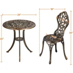 3-Piece Outdoor Bistro Set w/Leaf Design, Rust-Resistant Cast Aluminum Table and Chairs for Balcony Backyard Garden - Image 3