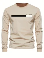 Men's 100% pure cotton summer loose comfortable casual  PARIS print large round neck long sleeve T-shirt top - Image 3