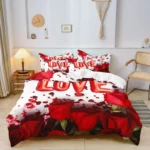 3Pcs Romantic Love Letter Red Rose Flower Pattern Bedding Set Included 1 Duvet Cover & 2 Pillowcases For Home Dorm Hotel Decor - Image 8