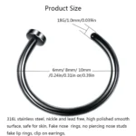 2/10pcs 20G Fake Nose Rings for Women Men,316L Stainless Steel Clip On Lip Rings Labret Ring Nose Piercing Jewelry - Image 3