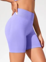 Summer High Waisted Yoga Shorts Fashionable and Sexy Running Fitness Pants Solid Color Yoga Leggings - Image 3