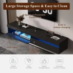 71" Floating TV Stand with LED Lights & Power Outlet, High-Gloss Wall Mounted Entertainment Center for TVs up to 85", Black - Image 4