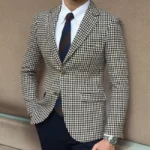 Houndstooth Plaid Blazer for Men One Piece Suit Jacket with 2 Side Slit Slim Fit Casual Male Coat Fashion Clothes 2023 - Image 4