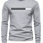 Men's 100% pure cotton summer loose comfortable casual  PARIS print large round neck long sleeve T-shirt top - Image 8