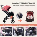 Multi-functional baby stroller, Foldable newborn stroller, Outdoor handcart, Adjustable backrest, Bidirectional push high view