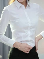 White long-sleeved shirt for women's business wear; workwear for interviews; stretchy business attire for women; blouse - Image 3