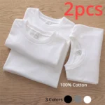 2PCS 100% Cotton Solid T Shirts Men's and Women's Short Sleeve