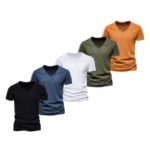 T Shirt Men Casual Solid Color Slim Fit V-neck - Image 11
