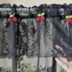 White Lace Short Kitchen Curtain Rod Pocket Sheer Voile Cherry Design Double Layer Half Curtains Living Room Door Window Decor