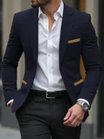 Men's Corduroy Blazer Jacket Medium Thick Business Suit Spring & Fall Season Fitted Design Woven Fabric Style - Image 8