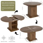 59 Inch Extendable Round Dining Table for 4-6-8 Dining Room Kitchen Table with Storage Fluted Wood Slide Door Customized