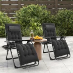 JHK Zero Gravity Recliner Camping Patio Lounge Chair Folding Portable with Cup Holder Trays Removable Cushion For Outdoor Garden - Image 2