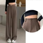 Women Fashion Suit Pants Lady Breathable Baggy High Waist Wide Leg Summer Trousers