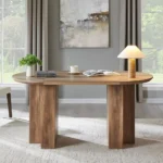 63 Rustic Oak Oval Dining Table with T-Shaped Base for 4-6 People, Sturdy and Thick Tabletop