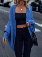 Ladies Elegant Open Cardigan Knitted Sweater Spring Autumn Outerwear Loose Long Sleeve Top for Holiday Versatile Casual Wear