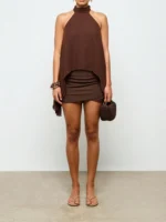 Women's Solid Color Chiffon Sleeveless Top Loose Casual Elegant Off-Shoulder Irregular Hem Flowy Chiffon Blouse - Image 5
