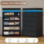 Tall 5 Drawer Dresser with LED Light, Modern Chest of Drawers for Bedroom,Closet Dressers with Drawers, Customized - Image 3