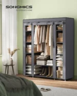 Portable Closet Wardrobe with Non-Woven Cover, 59×17.7×69 Inches, 12 Shelves, Gray for Bedroom Storage