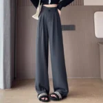 Lady Baggy High Waist Suit Pants Women Classic Designer Straight Leg Trousers Girls Fashion Casual Daily Slacks