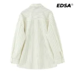 Women Striped Oversize Shirt with Tie Long Sleeves Collared Neck Button-up Tops for Office Lady - Image 3
