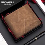 BANYANU 2024 New Men’s Wallet Men’s Genuine Leather RFID Anti-Theft Brush Retro Top Layer Cowhide Short Wallet Foreign Trade Bag
