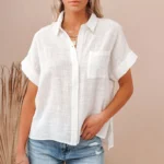 Summer Cotton Linen White Shirt Women Short Sleeve Casual Tops Ladies Elegant Blouses Short Sleeve