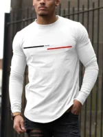 Men's 100% pure cotton summer loose comfortable casual  PARIS print large round neck long sleeve T-shirt top - Image 5
