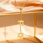 Dawapara Star of David and Jewish Hebrew Chai Pendant Long Necklace Sweater Chain Hexagram Judaism Stainless Steel Jewelry - Image 6
