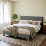 HOOMIC Upholstered Bed Frame with Adjustable Headboard, Soft Linen Fabric, Strong Supporting Structure, Noise-Free Allewie - Image 2