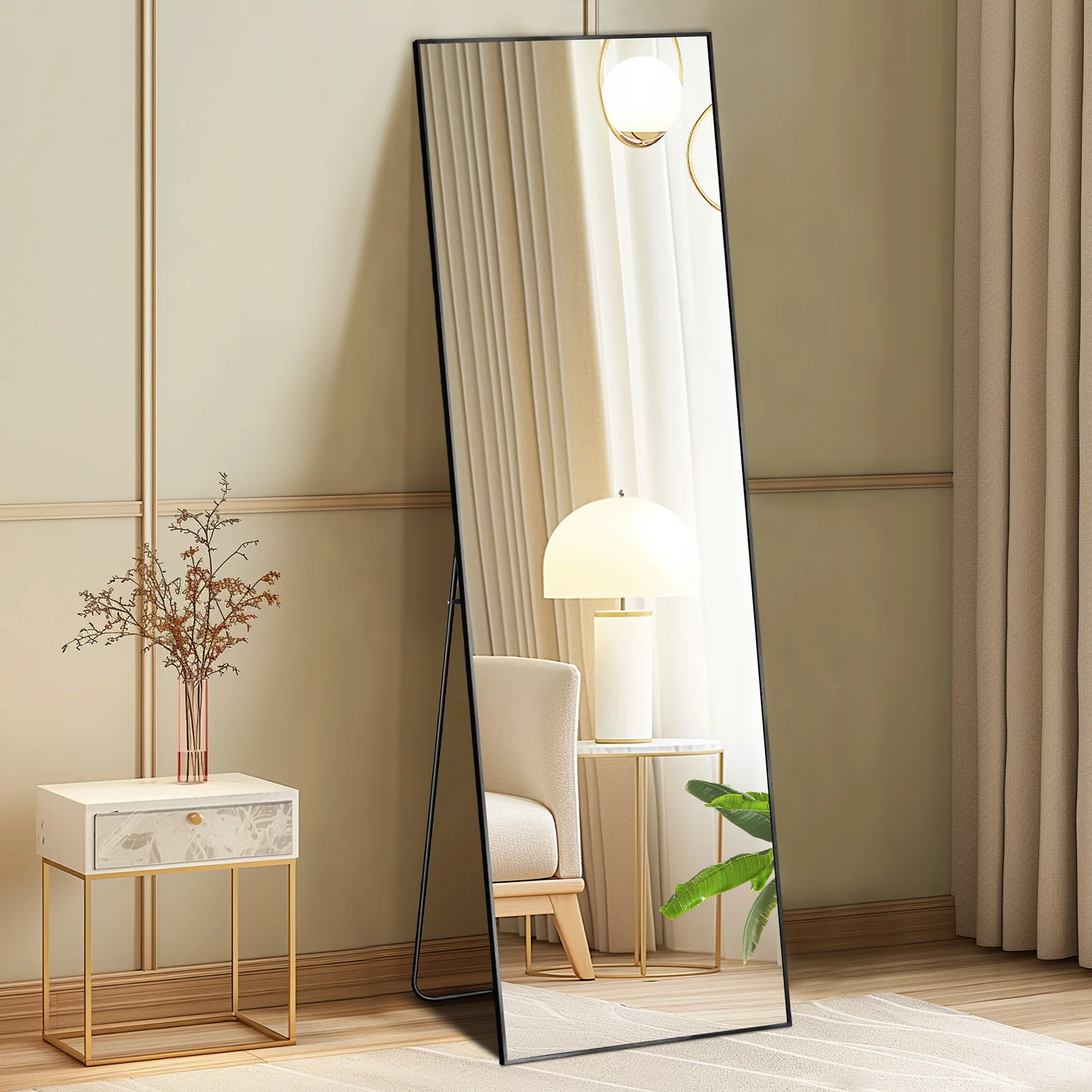 Sb8e6689edda5444bb06bcced1efe58f19.webp JHK 64"x21" Full Body Wall Mirror Standing Hanging or Leaning Wall-Mounted Mirrors with Stand Aluminum Alloy Frame Living Room - Image 1