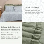 Queen Comforter Set – 7 Pieces Ruffle Sage Green Bedding, Shabby Chic Farmhouse Style with Floral Sheets & Pillowcases