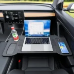 Foldable Car Laptop Desk Upgraded Tray Stand Compatible with Tesla Model 3/Y Steering Wheel Eating Table for Travel Work Camping - Image 4