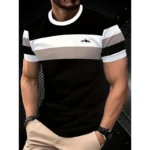Summer classic men's T-shirt: Outdoor round-neck short-sleeved top with striped print, loose street men's T-shirt with additiona - Image 2