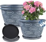 Outdoor Flower Pots for Plants Set of 3 Pack 11 Inch Planter Pot, Large Plastic Plant Pots Indoor Plants with Drainage Holes