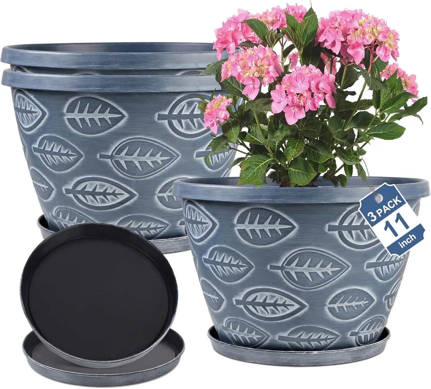 Sba11f59332144669a38569bcb79f346ci.webp Outdoor Flower Pots for Plants Set of 3 Pack 11 Inch Planter Pot, Large Plastic Plant Pots Indoor Plants with Drainage Holes