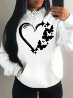 Combination Of Love And Butterfly  Pattern Hoody Women Hip Hop Street Hoodies