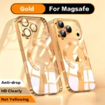Fashion Orange Magnetic Clear Case For iPhone Air 17 16 15 14 13 12 11 Pro Max Plus Wireless Charge Plating Soft Business Cover - Image 12
